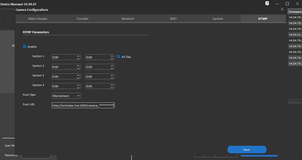 Device Manager: Connect the stream to Onlooker